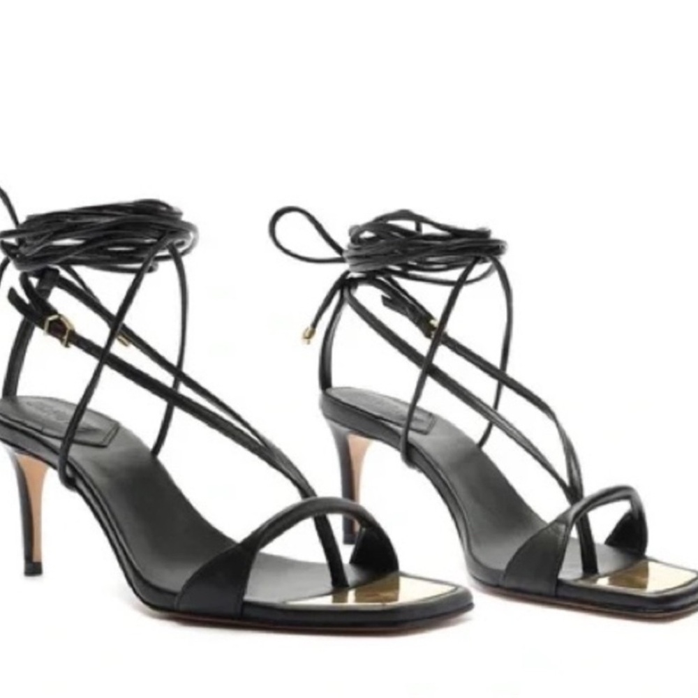 Schutz Vikki Lo Elegant Black Leather Tie Up Heels Sz 5 NIB